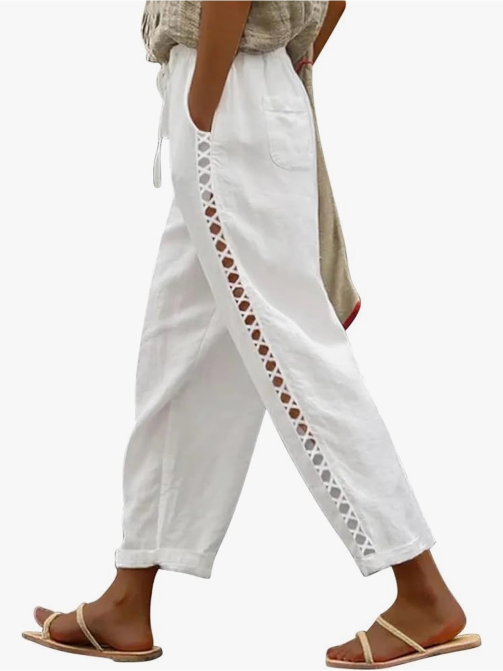 Women's Linen Capri Pants with Drawstring